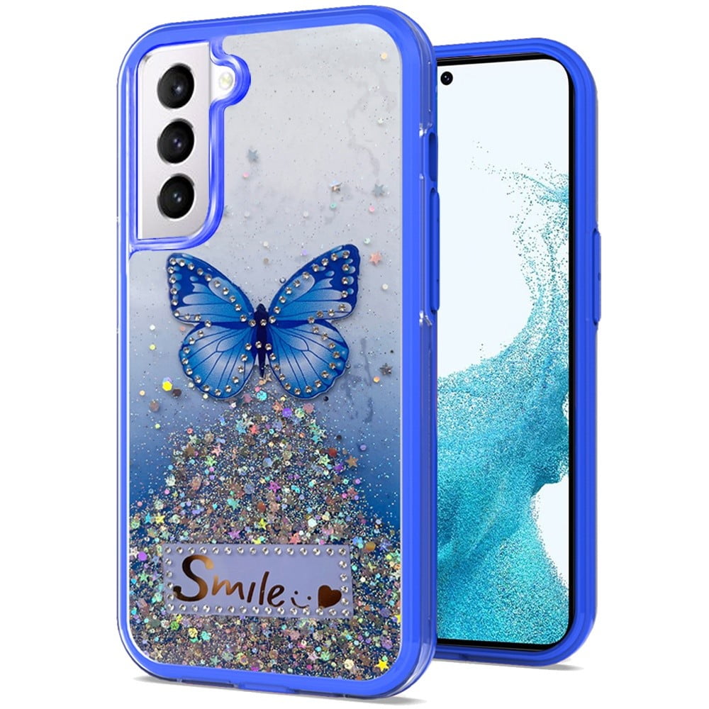 For Samsung Galaxy S22 Ultra Butterfly Smile Glitter Bling Sparkle