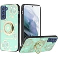 thumbnail image 1 of For Samsung Galaxy S22 Ultra Diamond Bling Sparkly Glitter Ornaments Engraving Hybrid with Ring Stand Fashion Cover ,Xpm Phone Case [Teal Good Luck Floral], 1 of 7