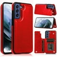 thumbnail image 1 of For Samsung Galaxy S22 Ultra Luxury Side Magnetic Button Card ID Holder PU Leather Case Cover - Red, 1 of 3