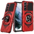 thumbnail image 1 of For Samsung Galaxy S22 Ultra Robotic Hybrid with Magnetic Ring Stand Case Cover - Red, 1 of 3