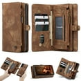 thumbnail image 1 of For Samsung Galaxy S22 Wallet Case,Multi-Functional Retro Leather Purse Flip Cover Zipper Wallet Case with Removable Card Slots Pocket & Detachable Wrist Strap Magnetic Phone Case, Darkbrown, 1 of 11