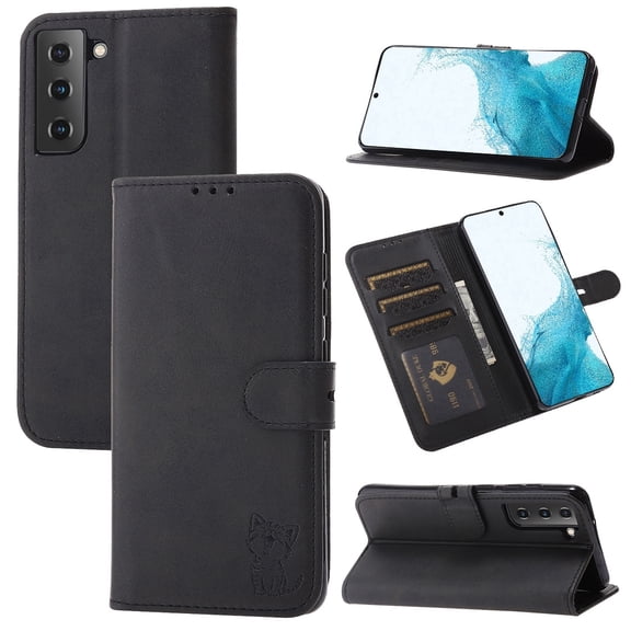 For Samsung Galaxy S23+ 5G Embossed Happy Cat Pattern Flip Leather Phone Case