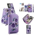 thumbnail image 1 of For Samsung Galaxy S23 Case with RFID Blocking Card Slots + Wrist Strap,[Compatible with MagSafe] PU Leather Zipper Pocket Magnetic [Detachable Wallet] Flip Kickstand with Ring Hook,Purple, 1 of 13