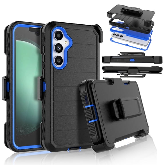For Samsung Galaxy S23 FE 5G Case,Takfox Holster Phone Case with Built-in Screen Protector Swivel Belt Clip [3 Layers] Heavy Duty Full Body Protection Shockproof Kickstand Cover- Black/Blue
