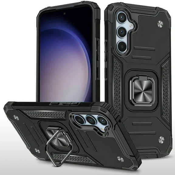 For Samsung Galaxy S23 FE /Fan Edition Armor Hybrid with Ring Holder Kickstand Shockproof Durable Rugged Dual Layer Cover ,Xpm Phone Case [ Black ]