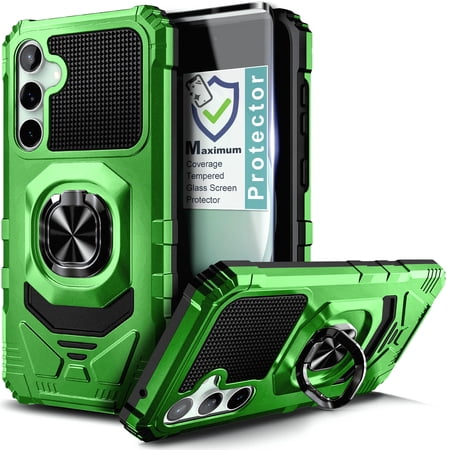 For Samsung Galaxy S23 FE (Fan Edition) Phone Case with Tempered Glass Screen Protector, Nagebee Full-Body Protective [Military-Grade] Magnetic Car Mount Ring Holder Durable Cover (Green)