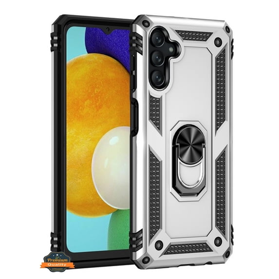 For Samsung Galaxy S23 FE /Fan Edition Shockproof Hybrid Dual Layer TPU with Ring Stand Metal Kickstand Heavy Duty Phone Case Cover by Xpression - Silver