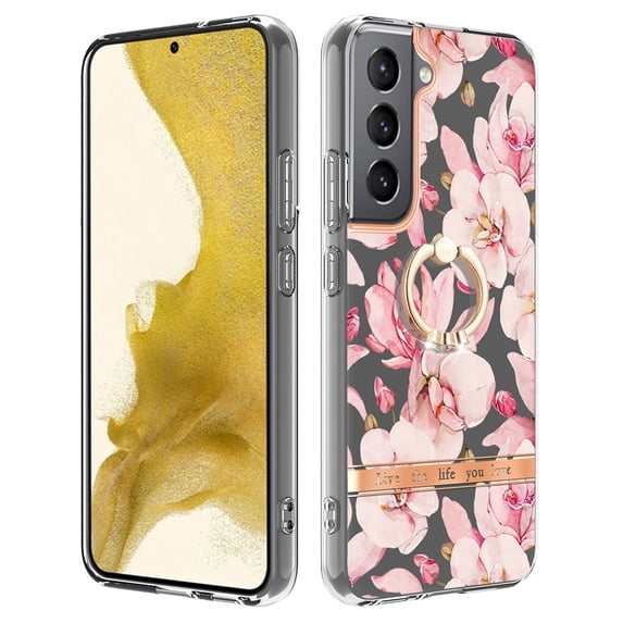 For Samsung Galaxy S23 Floral Case with Ring Holder Kickstand - Slim and Lightweight, Military-Grade Shockproof Protection, Women & Girls' Style Case Designed for Galaxy S23, Pink Flower