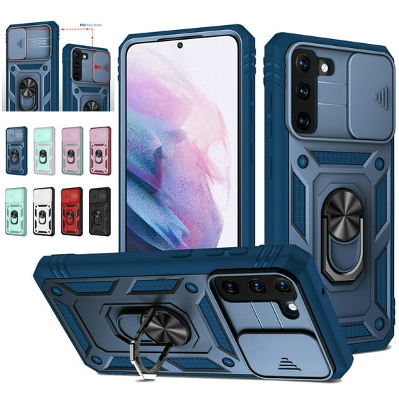 For Samsung Galaxy S23 Phone Case,Slide Camera Cover Card Slot PC TPU Shockproof Military Grade Drop Proof Dustproof Ring Holder Stand Case