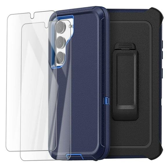 For Samsung Galaxy S23 Plus Case Heavy Duty Rugged Shockproof Cover With Waist Clip Come With 2X Screen Protector ,Blue/Dark Blue