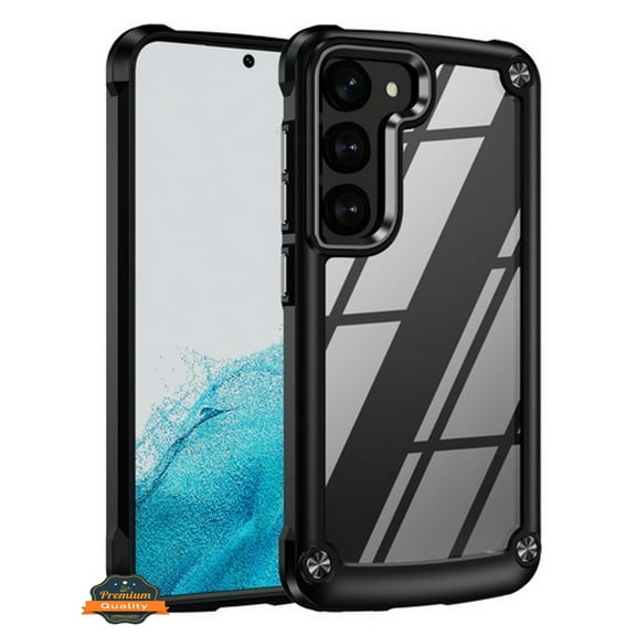 For Samsung Galaxy S23+ Plus Heavy Duty Hybrid Clear back Shield Hard PC + TPU Bumper Edge Frame Shockproof Protective Phone Case Cover by Xpression - Black