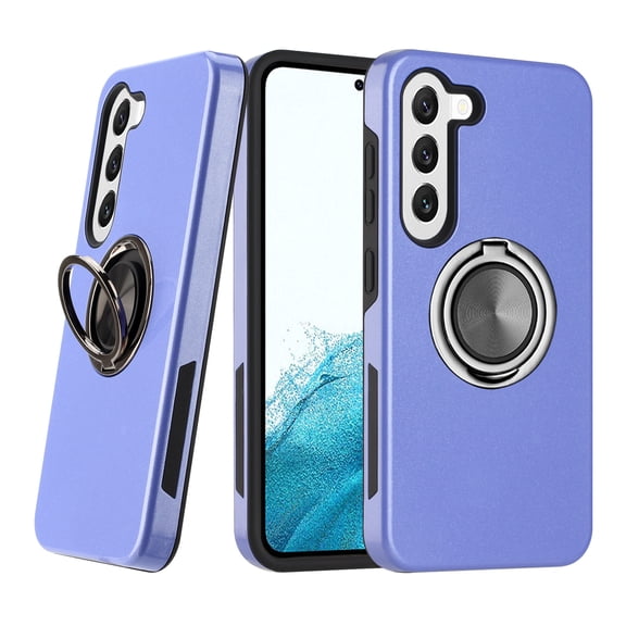 For Samsung Galaxy S23 Plus / SM-S916 Metal Ring Stand Magnetic Car Mount Hybrid Impact Protective Shockproof Case Cover Purple