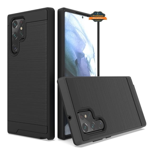 For Samsung Galaxy S23+ Plus Slim Fit Rugged TPU + Hard PC Brushed Metal Texture Hybrid Dual Layer Armor Shockproof Phone Case Cover by Xpression - Black