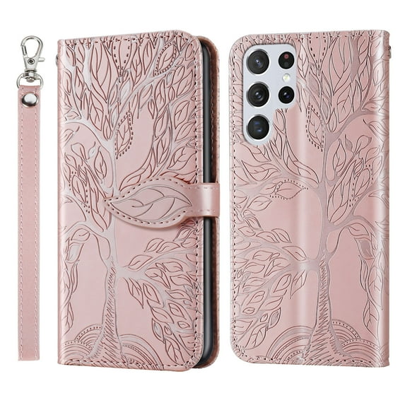 For Samsung Galaxy S23 Ultra 5G Life Tree Embossing Pattern Leather Phone Case