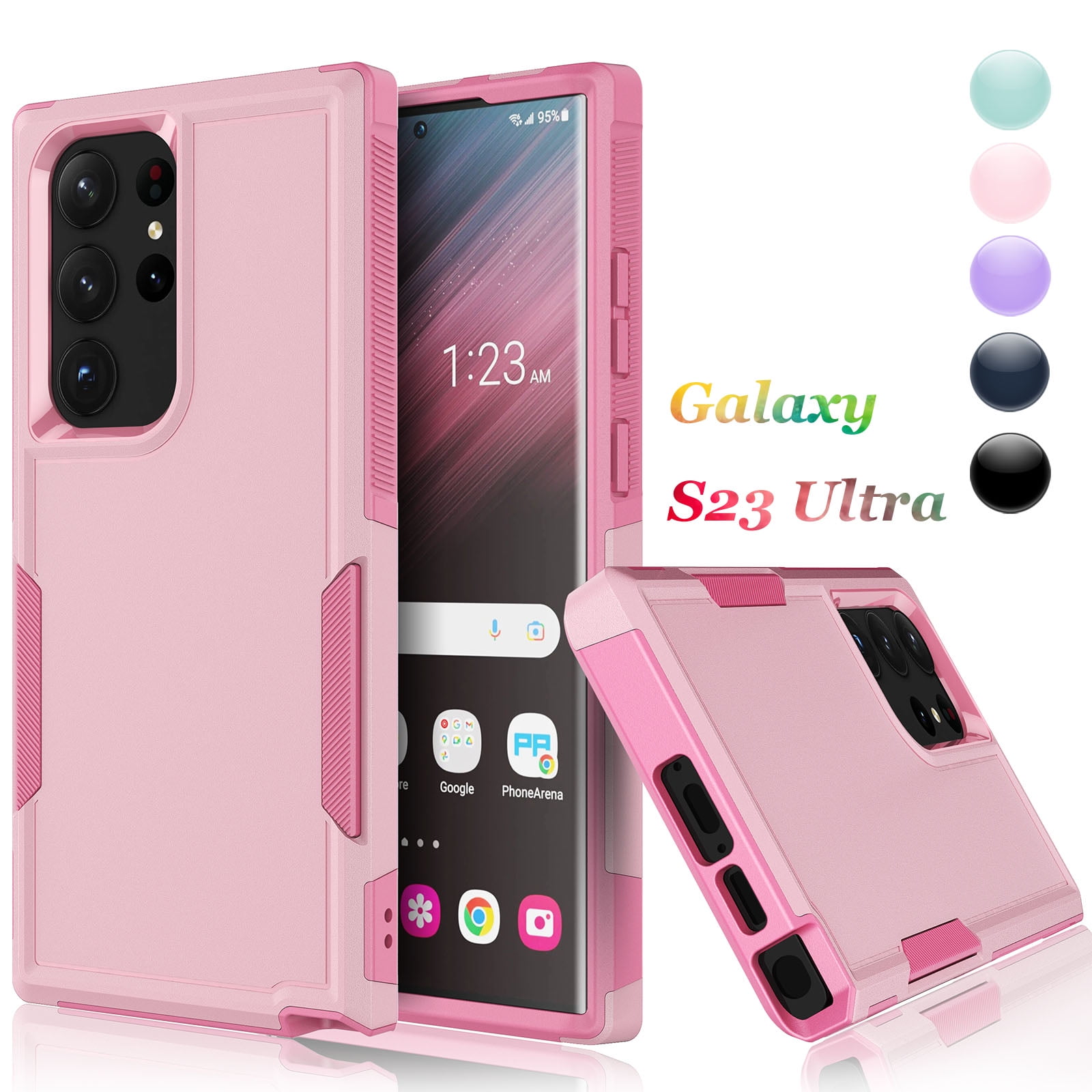 For Samsung Galaxy S23 / S23 Ultra Case, 2 in 1 PC Phone Case for Galaxy S23  Ultra 2022 Case, Njjex Rubber & Rugged Shockproof Full Body Protection Case  Cover - Pink 