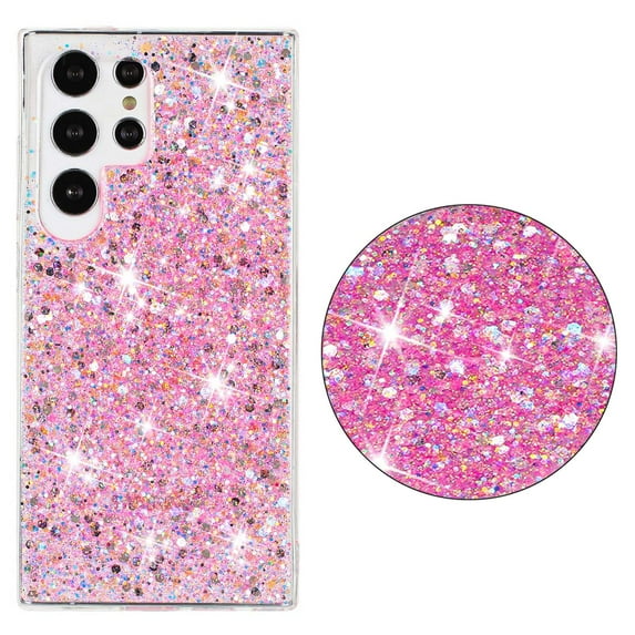 For Samsung Galaxy S23 Ultra Case,Cute Glitter Bling Twinkle Stardust with Drop Protection Shockproof Soft TPU Slim Flexible Phone Case Girls/Women Protective case for Samsung Galaxy S23 Ultra,Pink