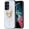 thumbnail image 1 of For Samsung Galaxy S23 Ultra Diamond 3D Bling Sparkly Glitter Ornaments Engraving Hybrid Rugged Fashion Cover ,Xpm Phone Case [ White Garden Butterflies ], 1 of 6