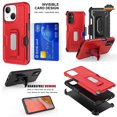 thumbnail image 1 of For Samsung Galaxy S23 Ultra Hybrid Invisible ID Card Slot Wallet with Kickstand Holster Belt Clip Holder Heavy Duty Slim Phone Case Cover by Xpression - Red, 1 of 9