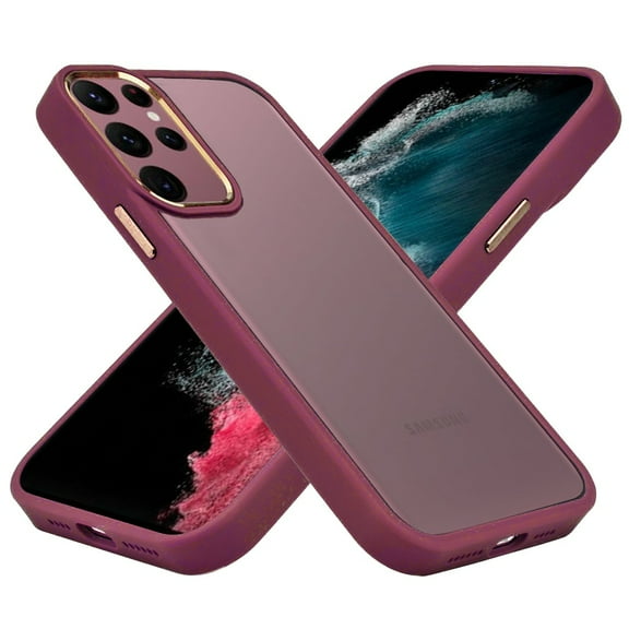 For Samsung Galaxy S23 Ultra Slim Fit Hybrid Transparent Thick Acrylic with Metal Buttons Frame Protective Cover ,Xpm Phone Case [ Burgundy ]