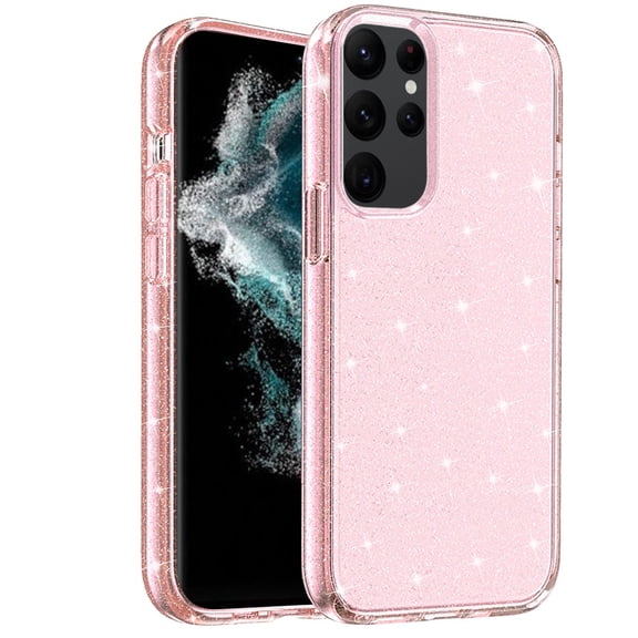 For Samsung Galaxy S23 Ultra Transparent Crystal Glitter Shiny Sparkle Bling TPU Rubber Hard PC Back Hybrid Armor Frame Cover ,Xpm Phone Case [ Pink ]