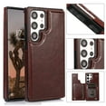 thumbnail image 1 of For Samsung Galaxy S23 Ultra Wallet Case with Card Holder, Premium PU Leather Kickstand Credit Card Slots Case,[RFID Blocking] Double Magnetic Clasp Back Flip Durable Shockproof Cover, Brown, 1 of 16