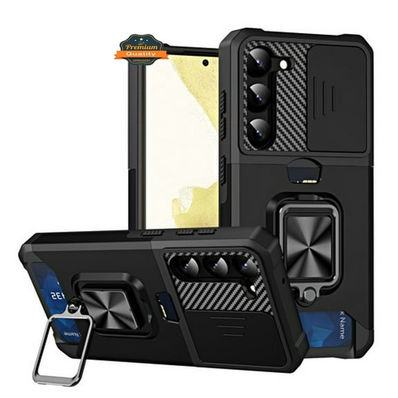 For Samsung Galaxy S23 Ultra Wallet Case Designed with Camera Protection, Card Slot & Ring Kickstand Magnetic Car Mount Phone Case Cover by Xpression - Black