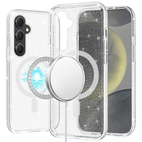 For Samsung Galaxy s24 Glitter Ultra [Magnetic Circle] Thick 3mm Transparent Hybrid - Clear