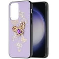 thumbnail image 1 of For Samsung Galaxy s24 SPLENDID Diamond Glitter Ornaments Engraving Case Cover - Garden Butterflies Purple, 1 of 3
