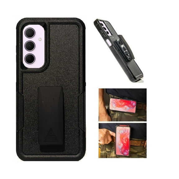 For Samsung Galaxy S24 FE Case, Dual Layer Shockproof 360-Degree Rotating Belt Clip Case Cover with Kickstand (Black)