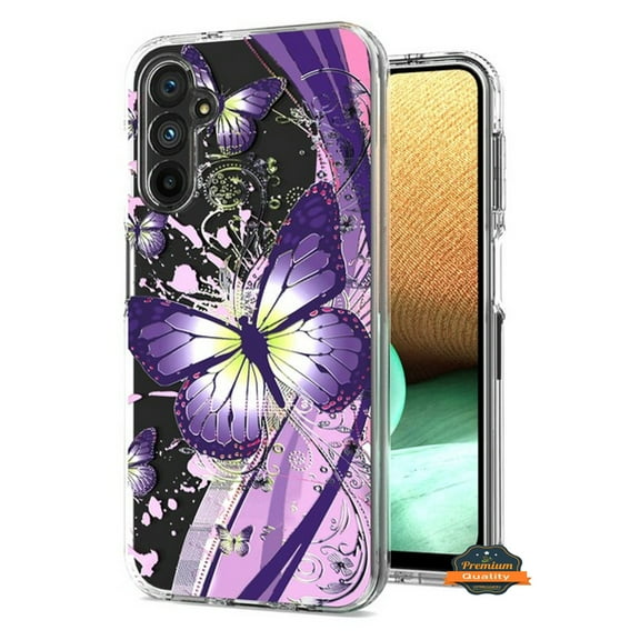 For Samsung Galaxy S24 FE /Fan Edition Hybrid Trendy Image Patterns Design Transparent Hard Back Shockproof TPU Rubber Phone Case Cover by Xpression - Purple Butterfly