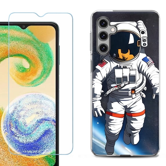 For Samsung Galaxy S24 FE Fan Edition Phone Case Cover with Tempered Glass Screen Protector, by OneToughShield - Astronaut