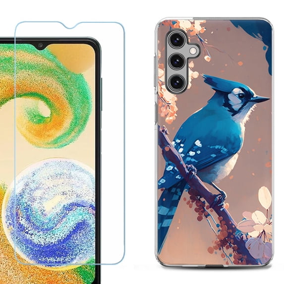 For Samsung Galaxy S24 FE Fan Edition Phone Case Cover with Tempered Glass Screen Protector, by OneToughShield - Blue Jay