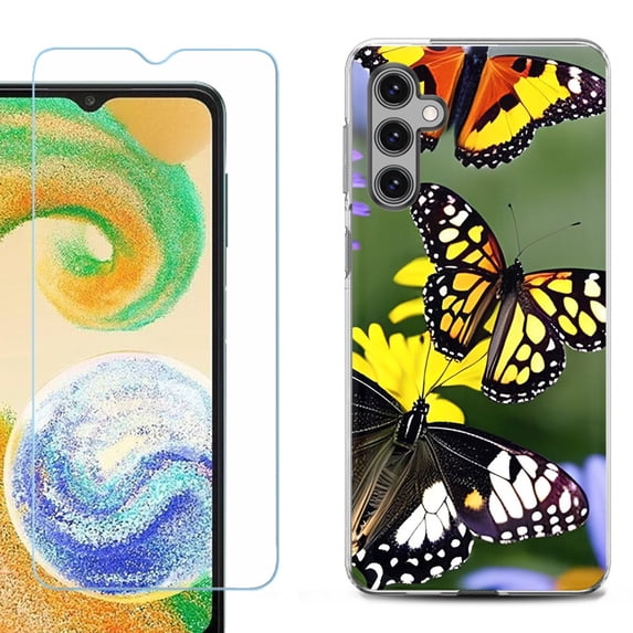 For Samsung Galaxy S24 FE Fan Edition Phone Case Cover with Tempered Glass Screen Protector, by OneToughShield - Butterfly Flower