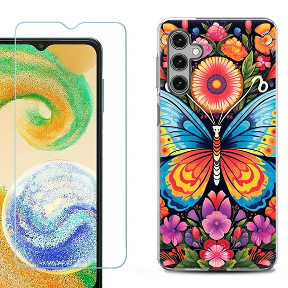 For Samsung Galaxy S24 FE Fan Edition Phone Case Cover with Tempered Glass Screen Protector, by OneToughShield - Butterfly Garden