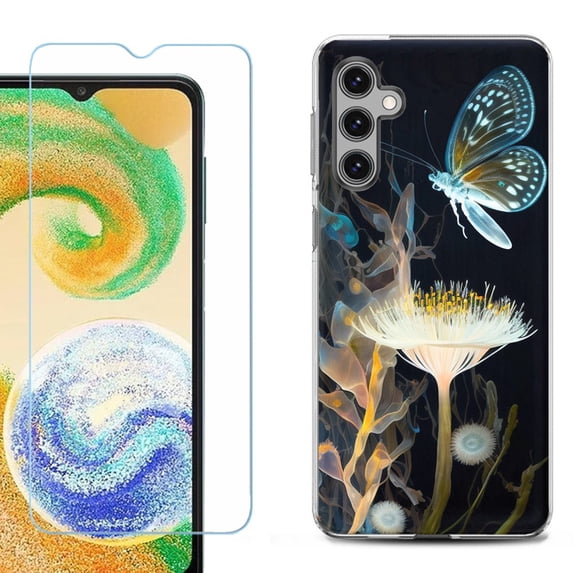 For Samsung Galaxy S24 FE Fan Edition Phone Case Cover with Tempered Glass Screen Protector, by OneToughShield - Butterfly Translucent