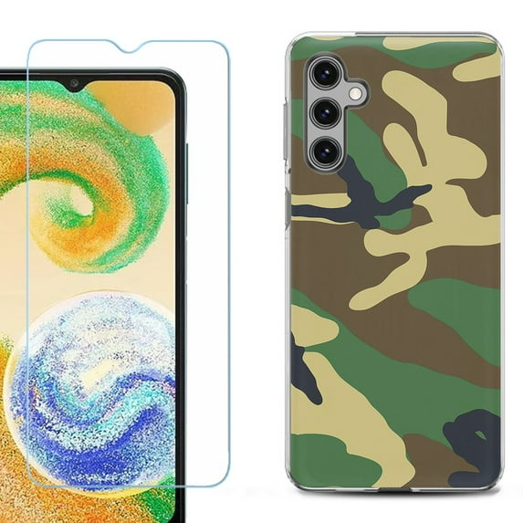 For Samsung Galaxy S24 FE Fan Edition Phone Case Cover with Tempered Glass Screen Protector, by OneToughShield - Camo Green
