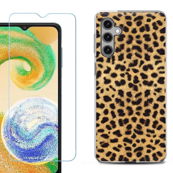 For Samsung Galaxy S24 FE Fan Edition Phone Case Cover with Tempered Glass Screen Protector, by OneToughShield - Cheetah Gold/Black