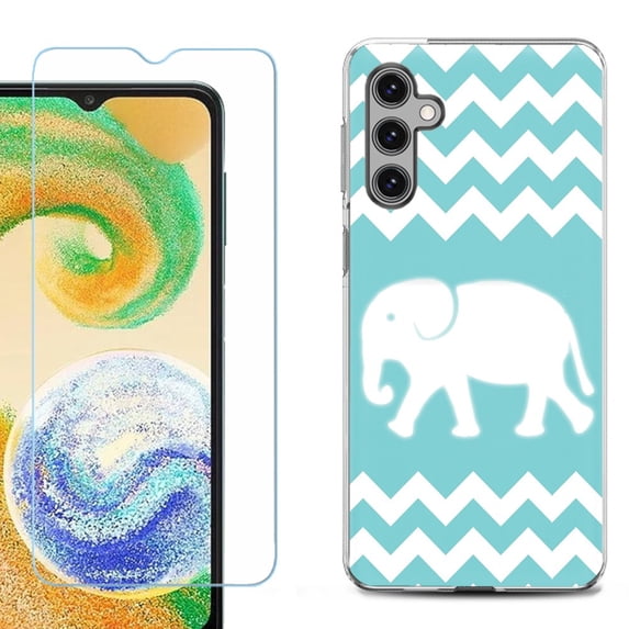For Samsung Galaxy S24 FE Fan Edition Phone Case Cover with Tempered Glass Screen Protector, by OneToughShield - Chevron/Elephant