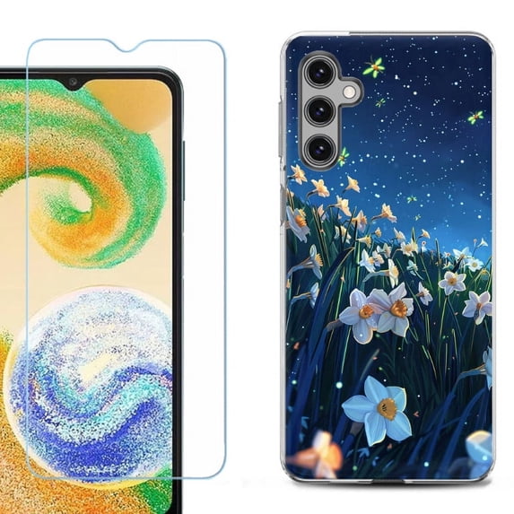 For Samsung Galaxy S24 FE Fan Edition Phone Case Cover with Tempered Glass Screen Protector, by OneToughShield - Daffodils Night