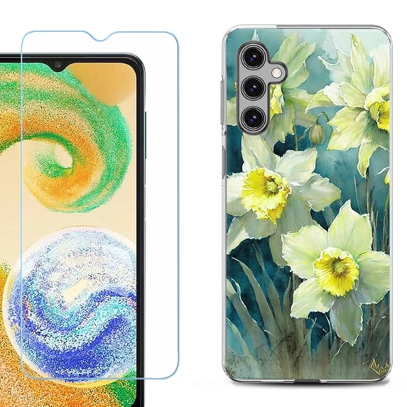 For Samsung Galaxy S24 FE Fan Edition Phone Case Cover with Tempered Glass Screen Protector, by OneToughShield - Daffodils