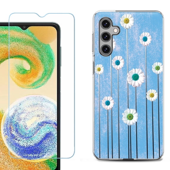 For Samsung Galaxy S24 FE Fan Edition Phone Case Cover with Tempered Glass Screen Protector, by OneToughShield - Daisy Sky