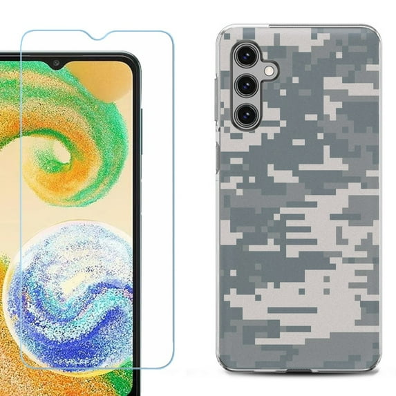 For Samsung Galaxy S24 FE Fan Edition Phone Case Cover with Tempered Glass Screen Protector, by OneToughShield - Digital Camo