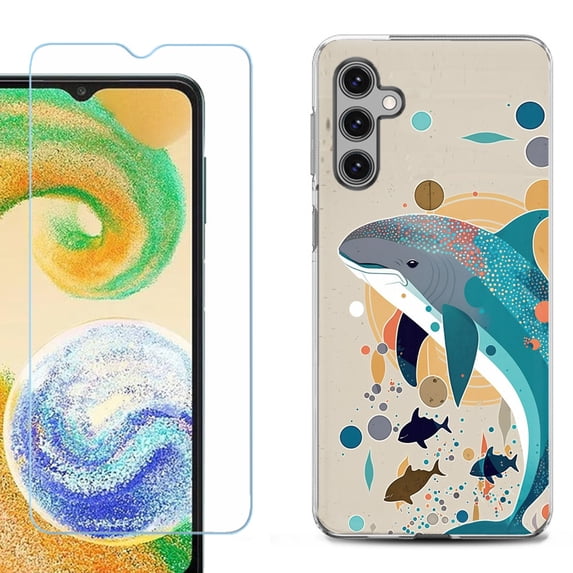 For Samsung Galaxy S24 FE Fan Edition Phone Case Cover with Tempered Glass Screen Protector, by OneToughShield - Dolphin Family