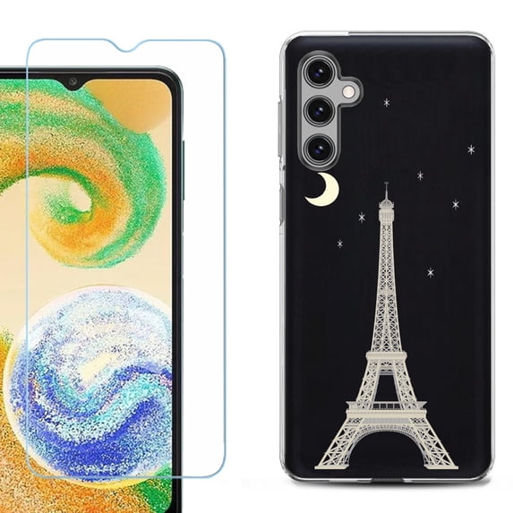 For Samsung Galaxy S24 FE Fan Edition Phone Case Cover with Tempered Glass Screen Protector, by OneToughShield - Eiffel Tower Moon