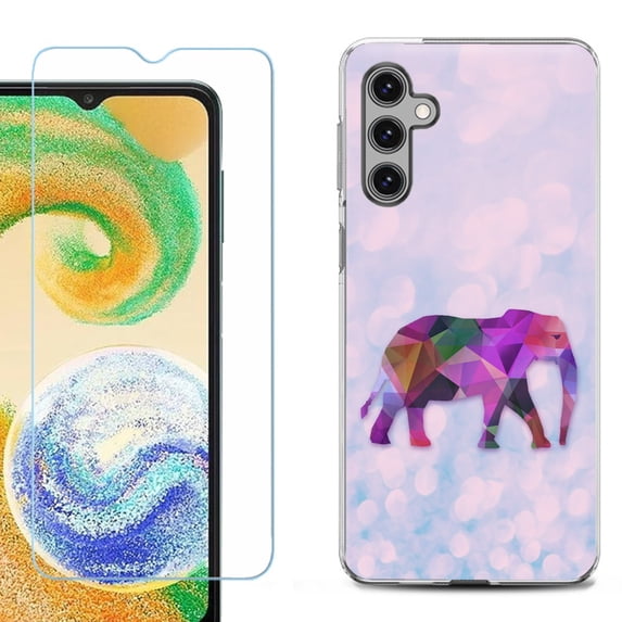For Samsung Galaxy S24 FE Fan Edition Phone Case Cover with Tempered Glass Screen Protector, by OneToughShield - Elephant /Polygon