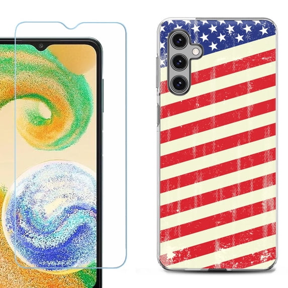 For Samsung Galaxy S24 FE Fan Edition Phone Case Cover with Tempered Glass Screen Protector, by OneToughShield - Flag / USA