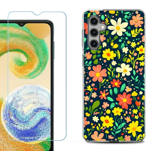 For Samsung Galaxy S24 FE Fan Edition Phone Case Cover with Tempered Glass Screen Protector, by OneToughShield - Flower Symphony