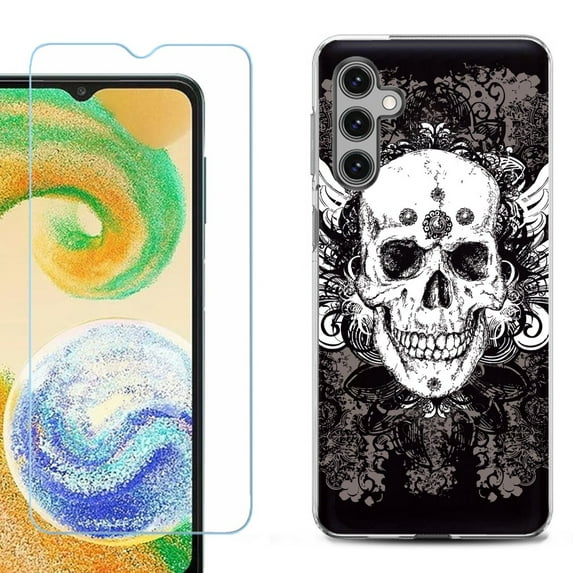 For Samsung Galaxy S24 FE Fan Edition Phone Case Cover with Tempered Glass Screen Protector, by OneToughShield - Grunge Skull