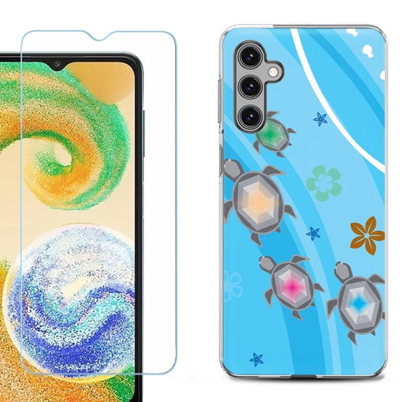 For Samsung Galaxy S24 FE Fan Edition Phone Case Cover with Tempered Glass Screen Protector, by OneToughShield - Happy Turtle