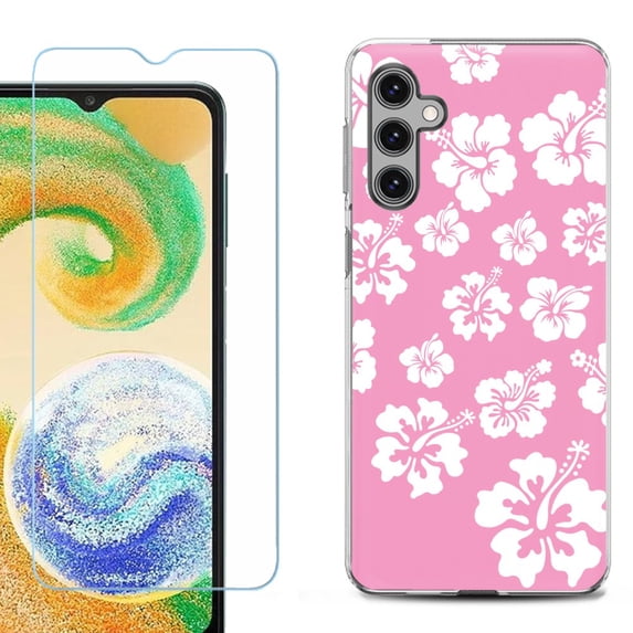 For Samsung Galaxy S24 FE Fan Edition Phone Case Cover with Tempered Glass Screen Protector, by OneToughShield - Hibiscus Pink